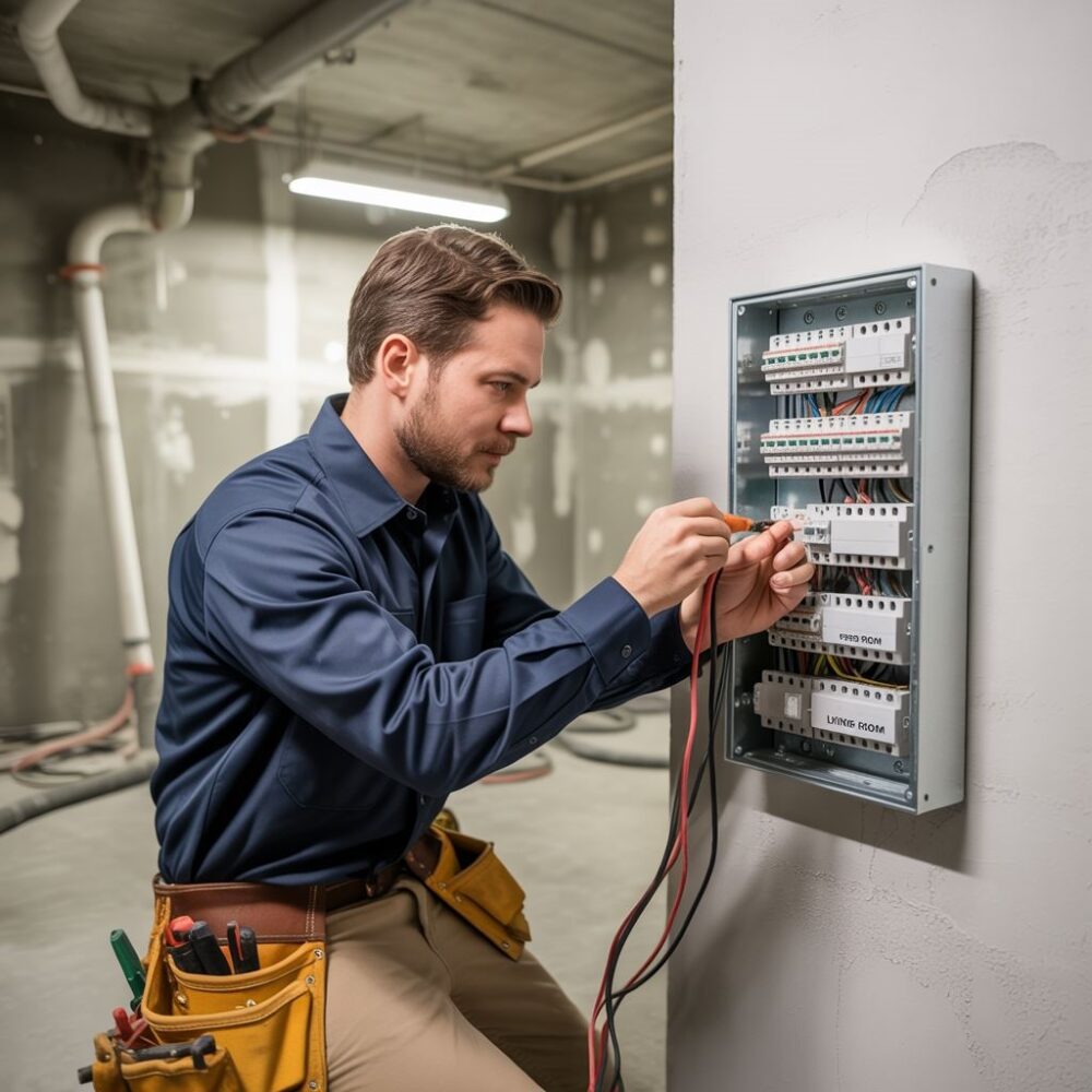 Elektryk montuje rozdzielnicę