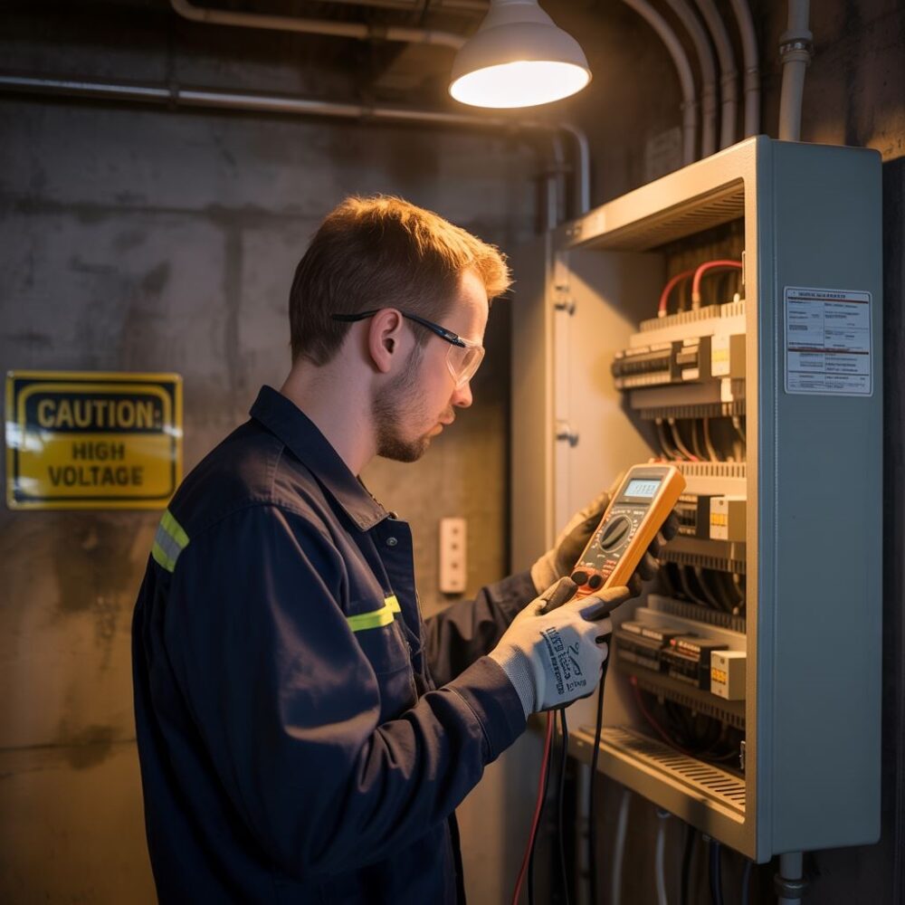 Kobieta sprawdza instalację elektryczną