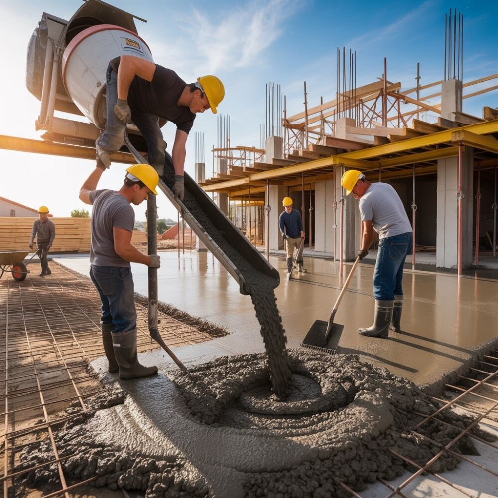Polewanie fundamentów betonem