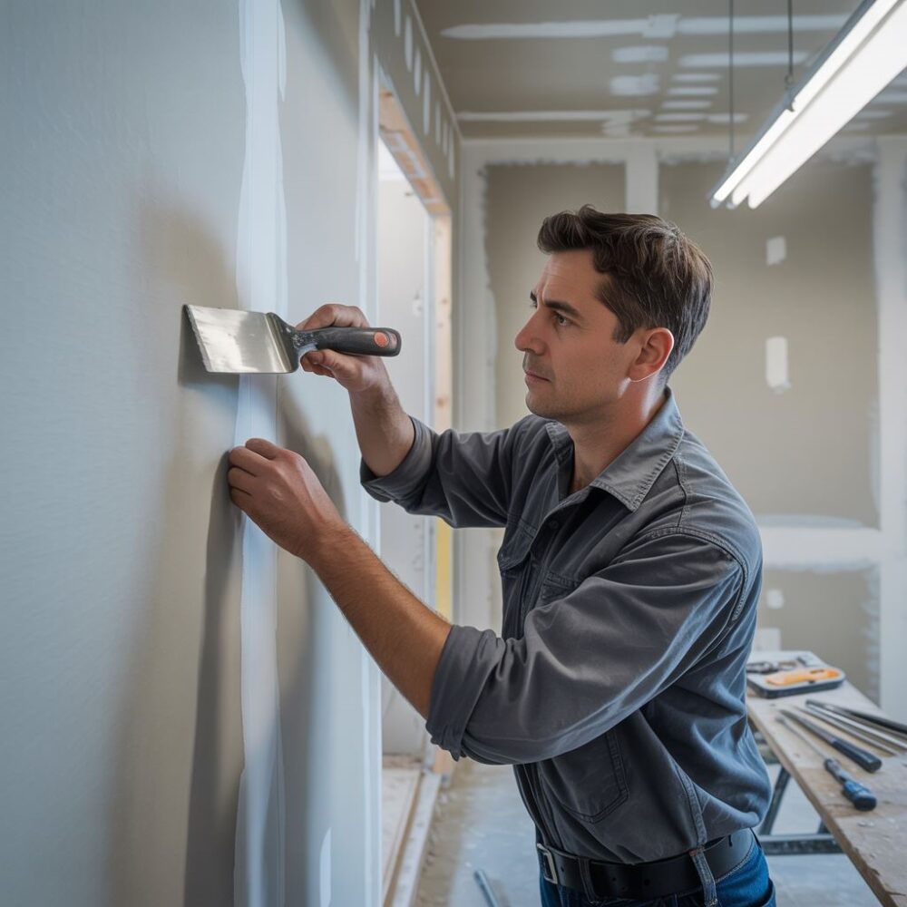 Robotnik nakłada szpachlę