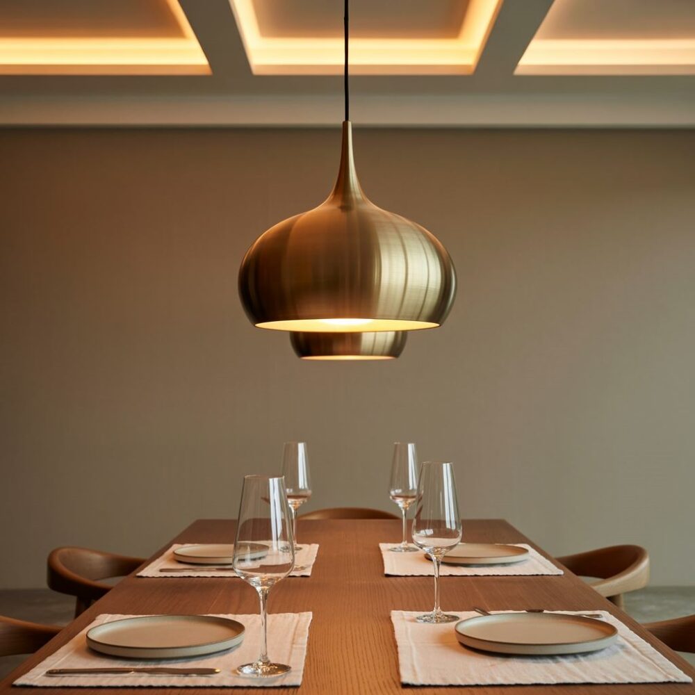 aranżacja lampy nad stołem