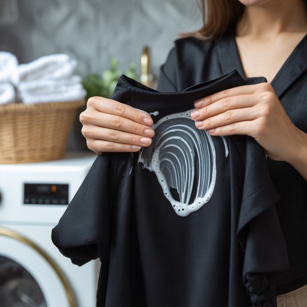 czarna bluzka z plamami po dezodorancie