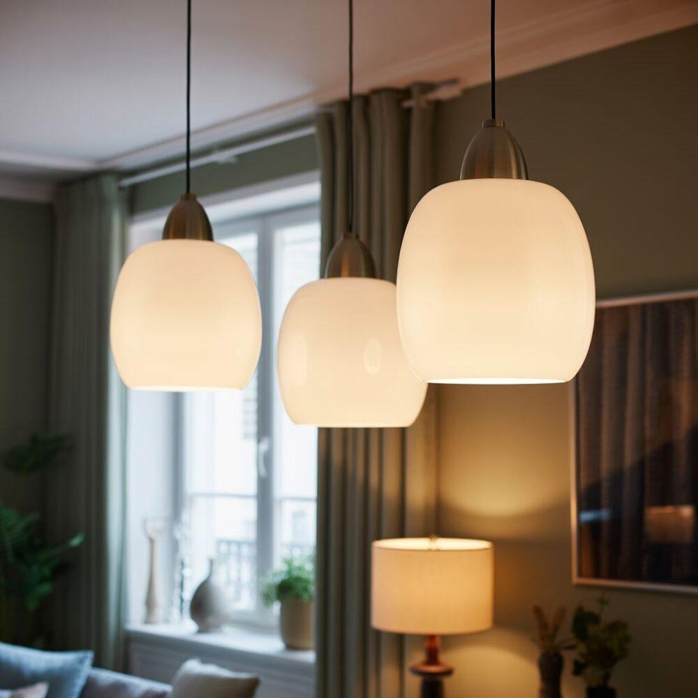 designerska lampa nad sofą