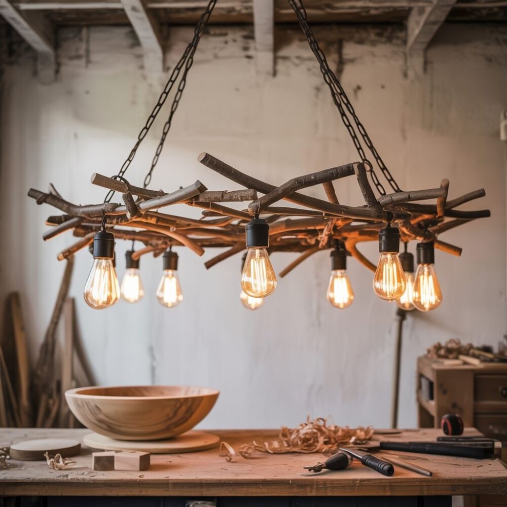 drewniana lampa sufitowa