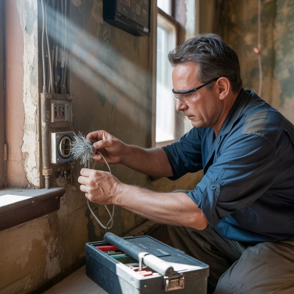 elektryk przy pracy w starej instalacji