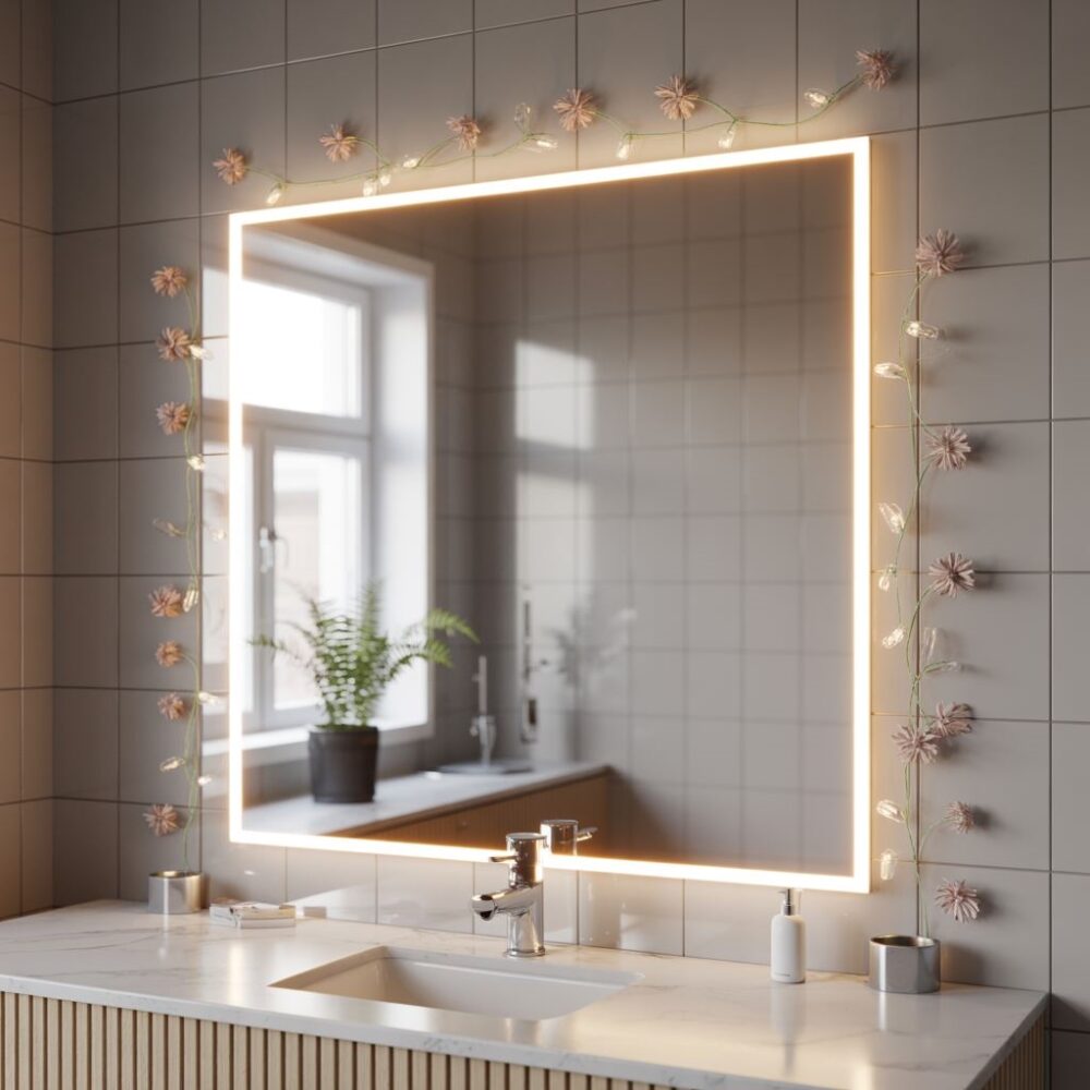 kwiaty i wstążki na lustrze