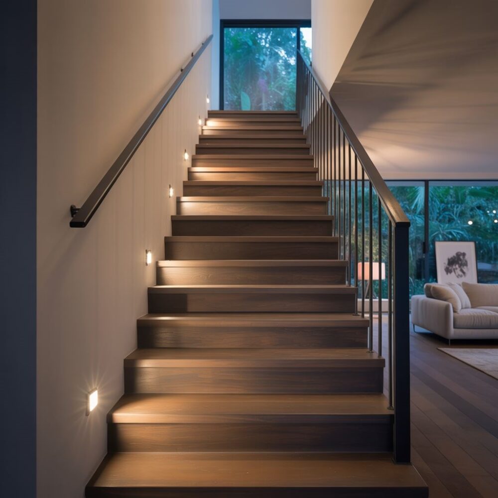 nowoczesne schody z podświetleniem
