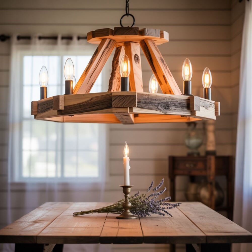 nowoczesny żyrandol drewniany