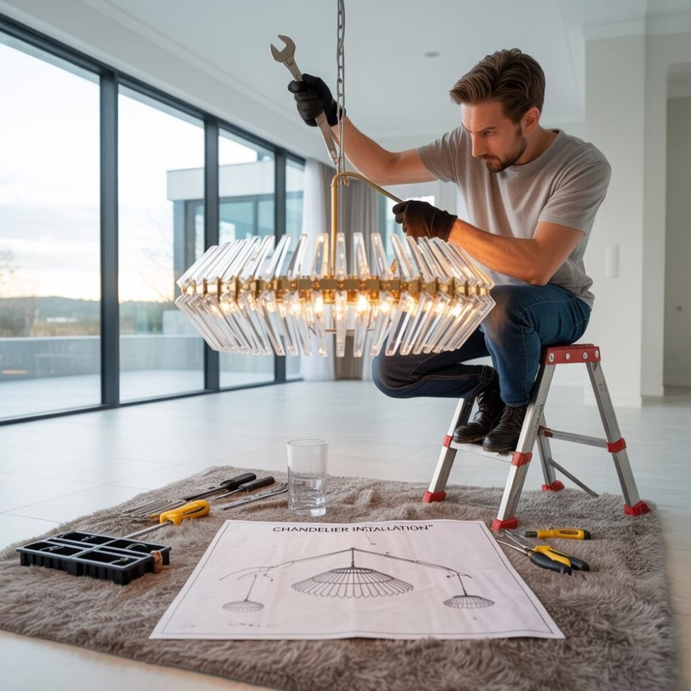 osoba na drabinie przy suficie