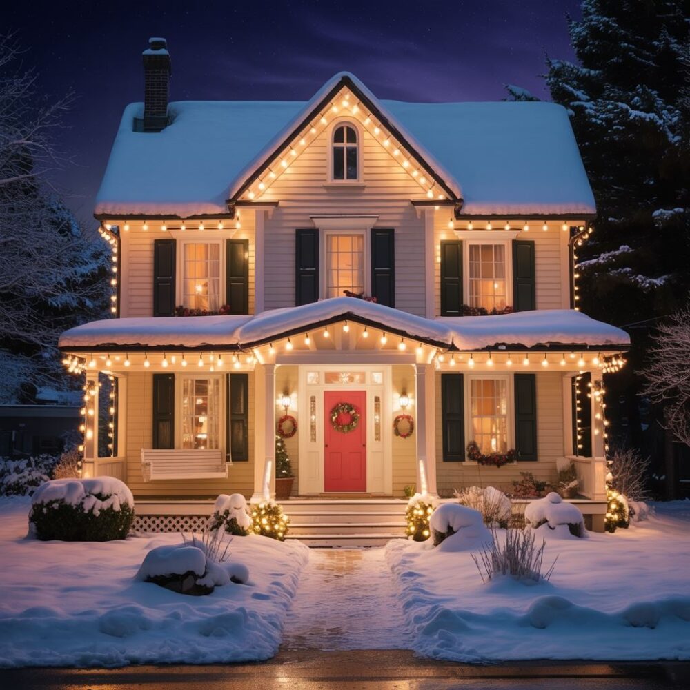 oświetlony ogród zimą