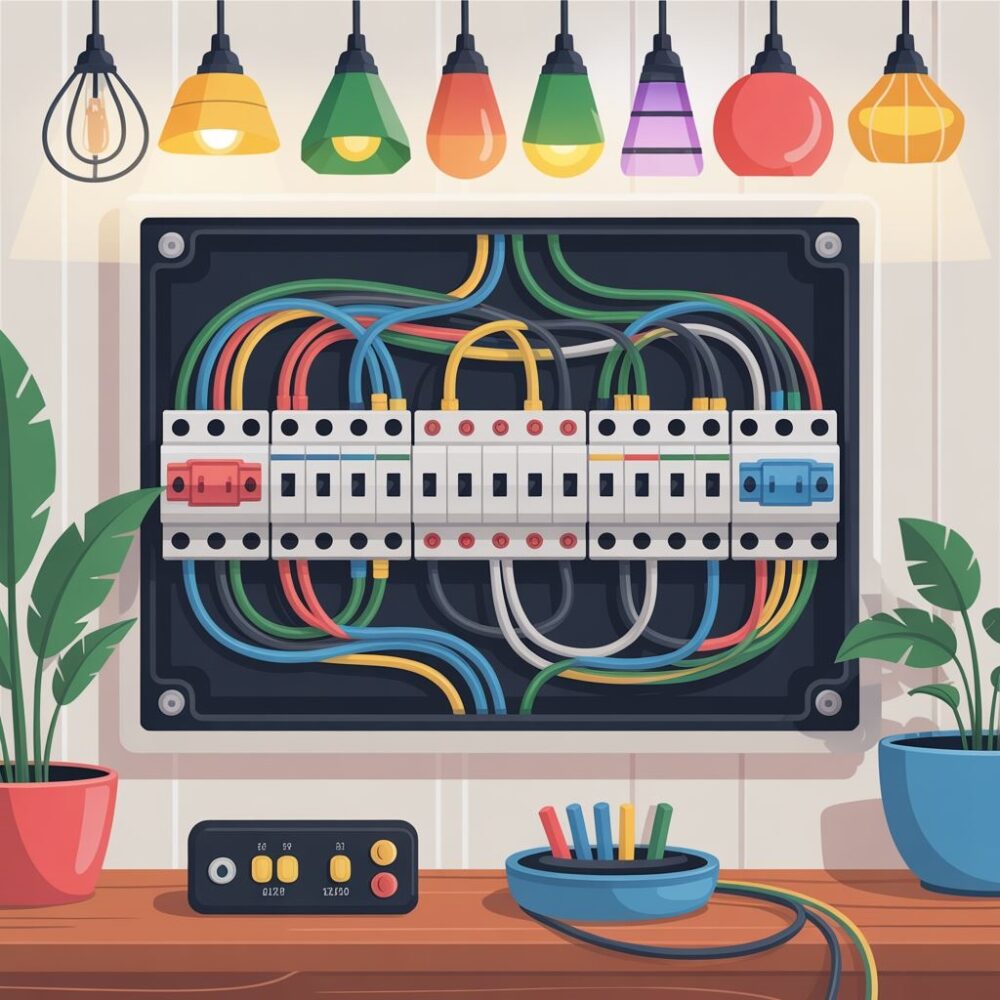 panel elektryczny z lampami