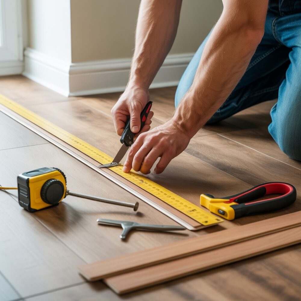 przymierzanie listwy do ściany