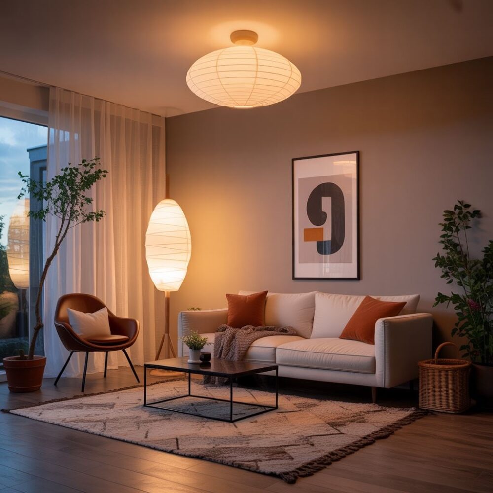 salon z nowoczesnym oświetleniem