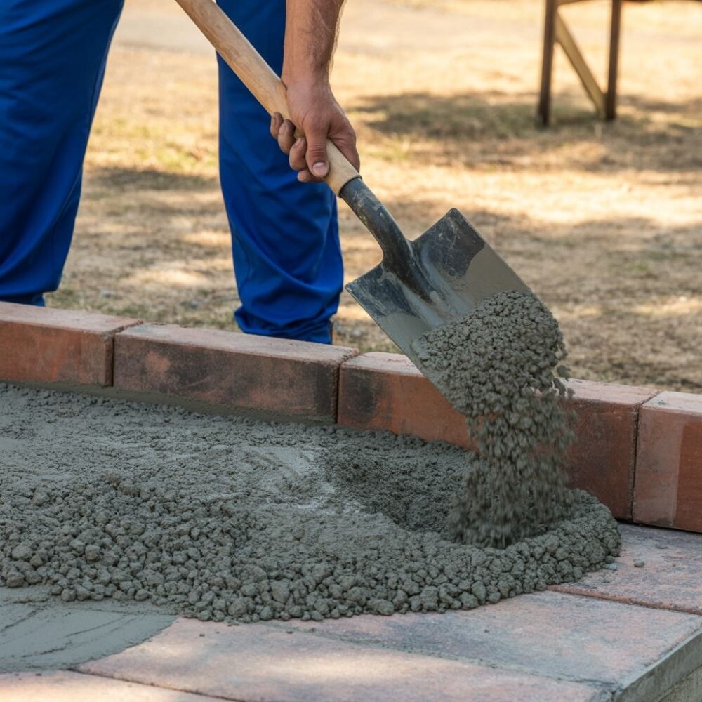 układanie krawężnika na betonie