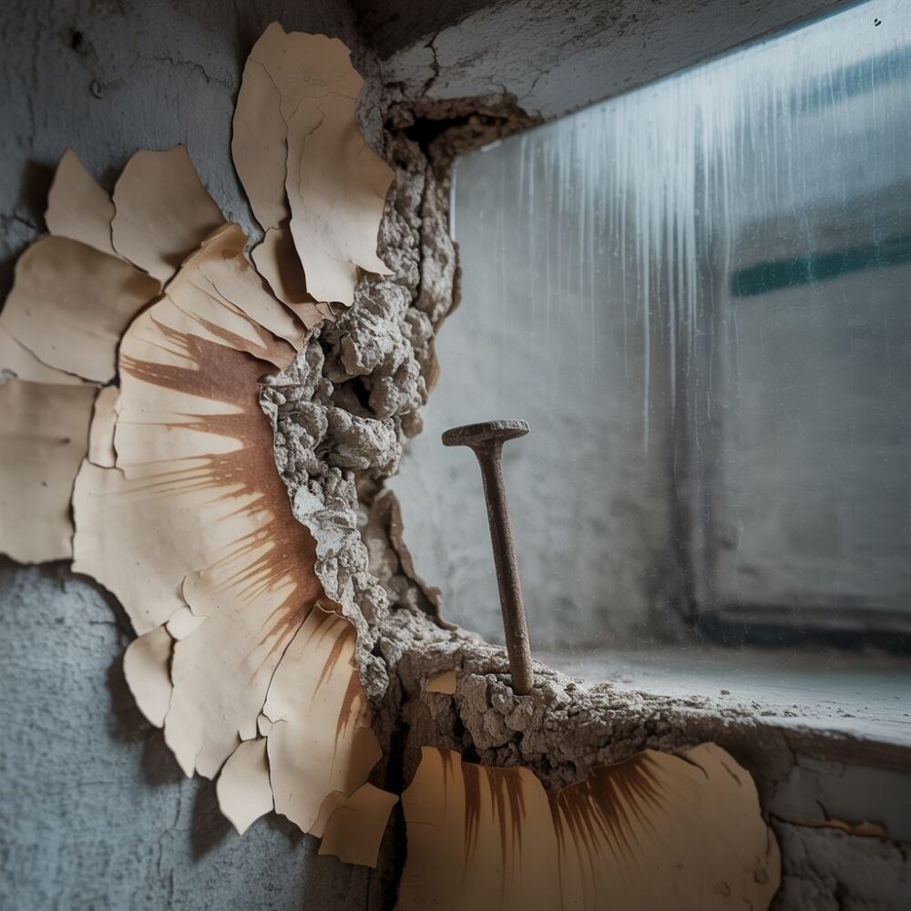 uszkodzona powierzchnia ściany